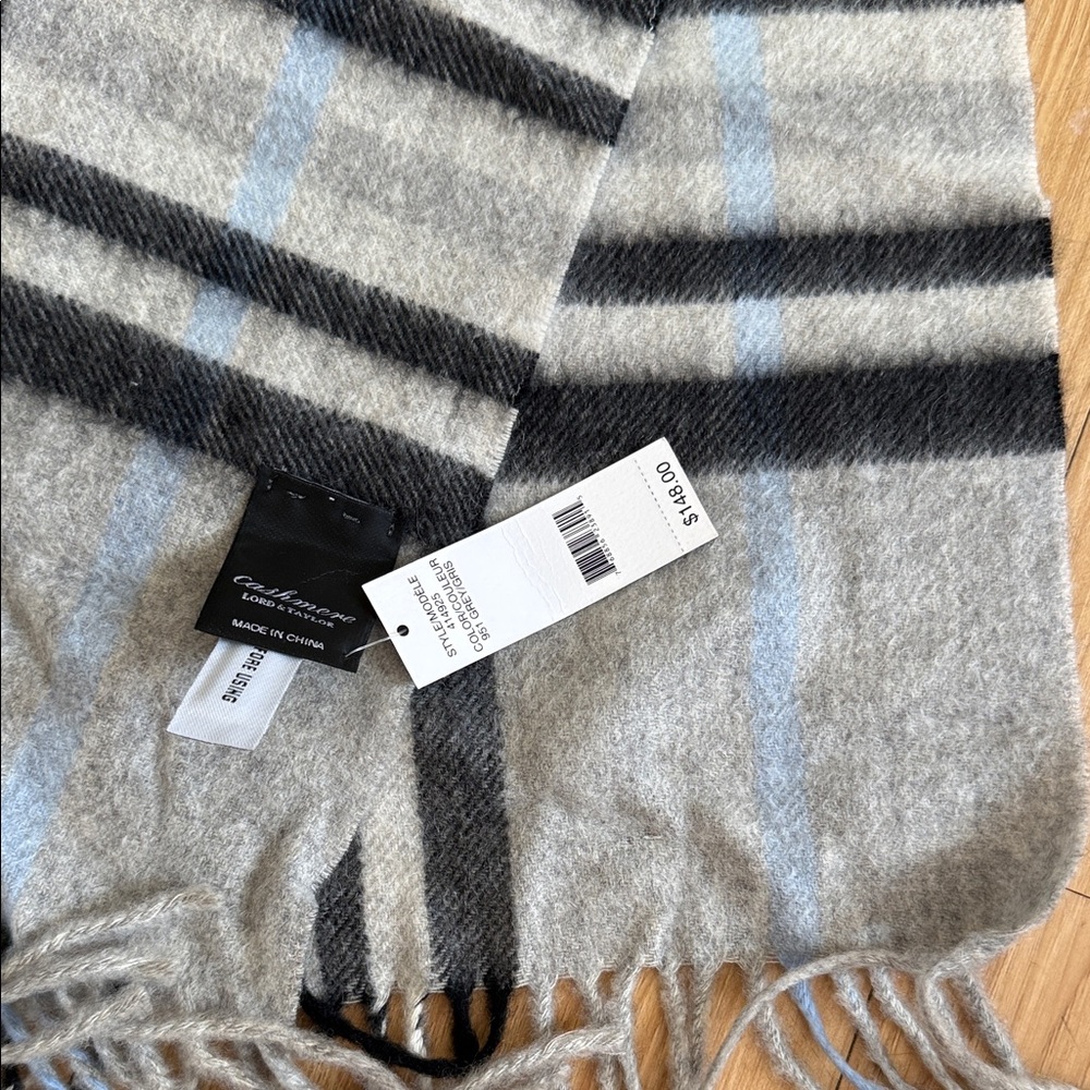 Lord & Taylor Cashmere Gray and Black Scarf